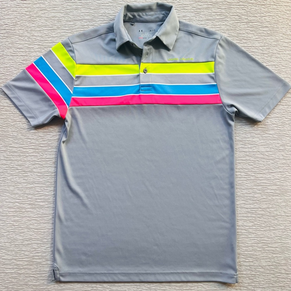Men's Under Armour Medium Chest Stripe Polo Golf Shirt Gray